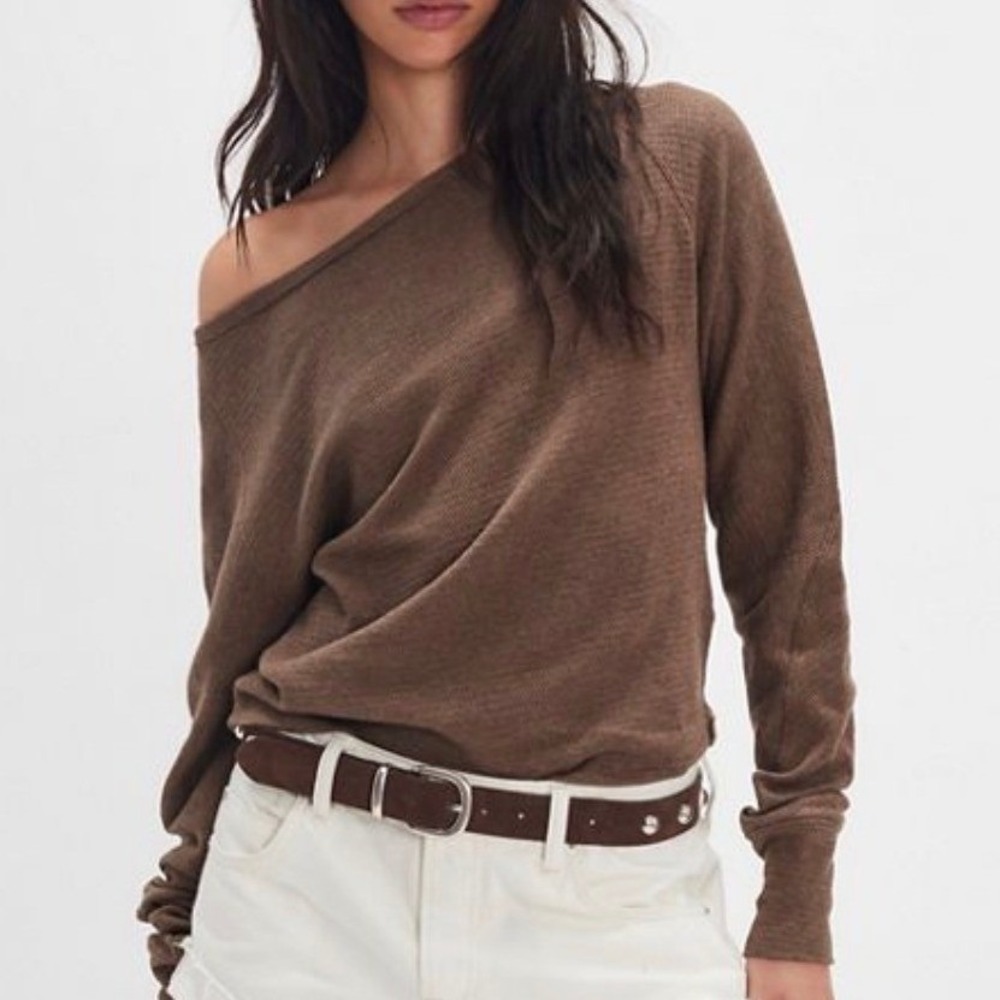Free People We The Free Jess Long Sleeve M Coco Brown Thermal Coastal Boho
